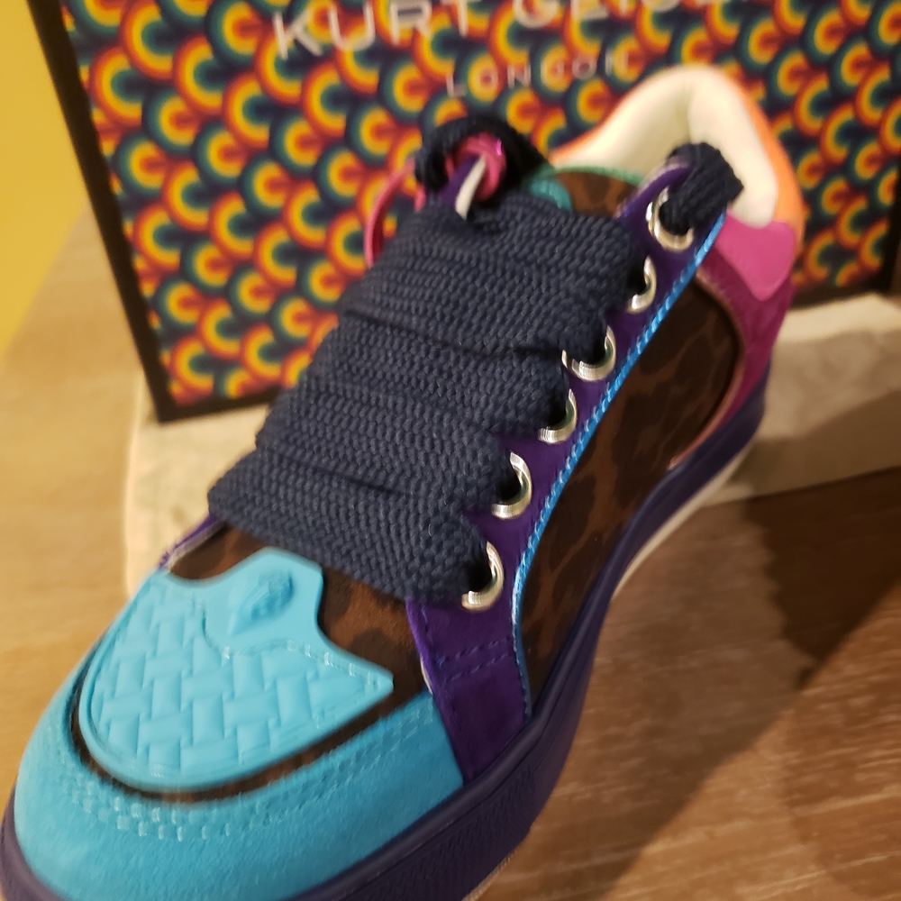 Last One! Kurt Geiger Multicolor Southbank Tag Leopard Low-Top Sneakers w/ Eagle - Picture 9 of 13
